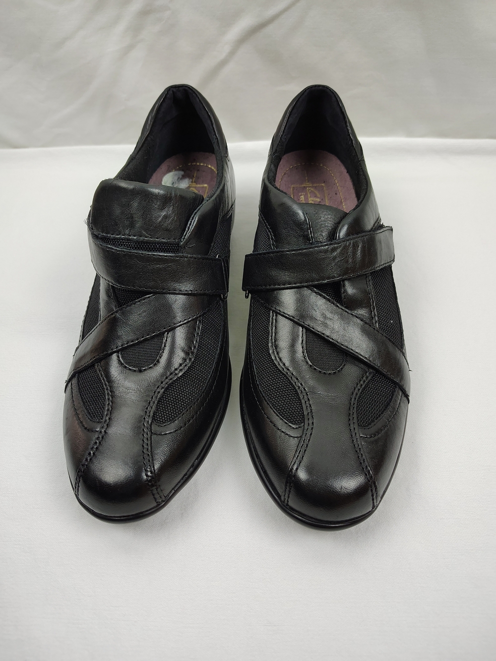 Women's Clarks Black Leather Slip-On Loafers with Strap Detail